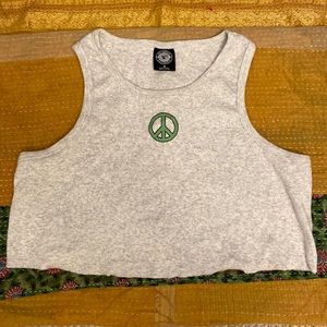 Grey Peace Sign Cropped Tank Top